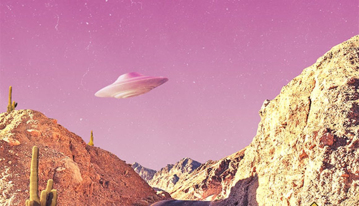 Alien UFO Desert Road Poster